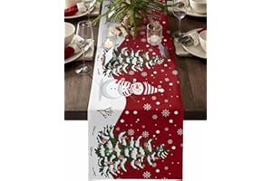 LDTRCHEE Christmas Table Runner - Cotton Linen 36 Inches, Snowman Rustic Red Snowflake Bed Runner Dress Scarves, Farm Xmas Tablerunner for Dining/Holiday/Coffee Table 13"x 36"