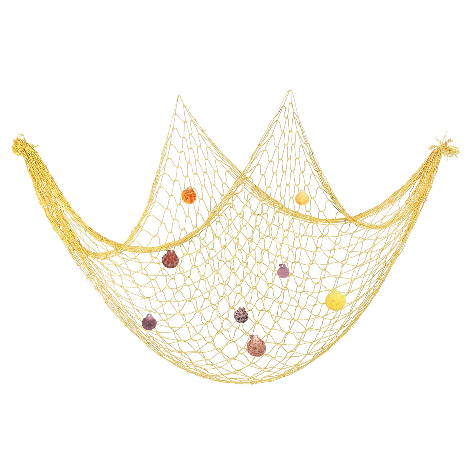 PATIKIL Fishing Net Decor, 80" x 60" Mediterranean Style Photographing Decoration Natural Fish Net Party Accessory with Sea Shells for Home Bedroom, Light Yellow