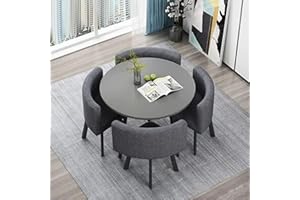 NUIPESN Office Reception Table Set for 4, Versatile Small Coffee Dining Table and Chair Set, Round/Square Furniture for Conference Room, 31.5 (Gray + Gray, Round, Cotton Linen, 31.5"L*31.5"W*29.13"H)