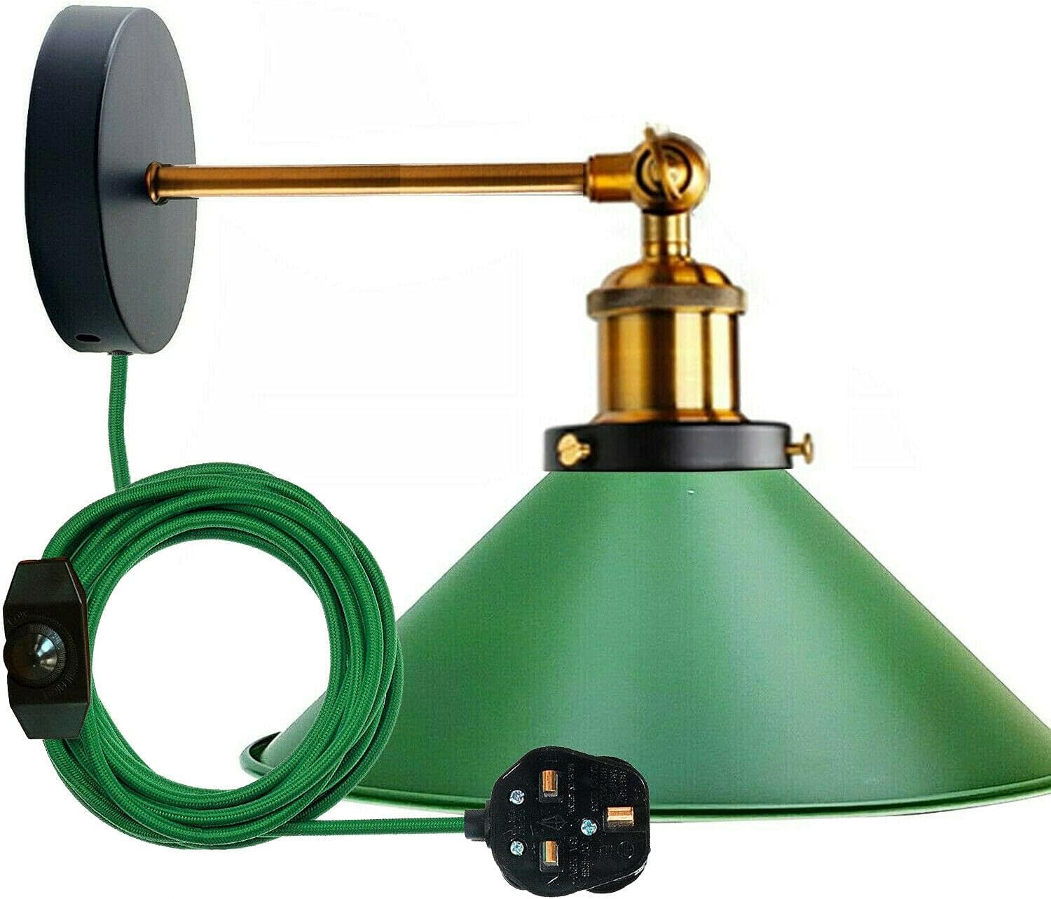 LEDSone Industrial Wall Sconce Adjustable Arm Light dimmer Switch Plug in 22cm Green Metal Cone Lamp Shade with E27 Base Wall Lights for Restaurant Office and Indoor Home Decor โ image 1