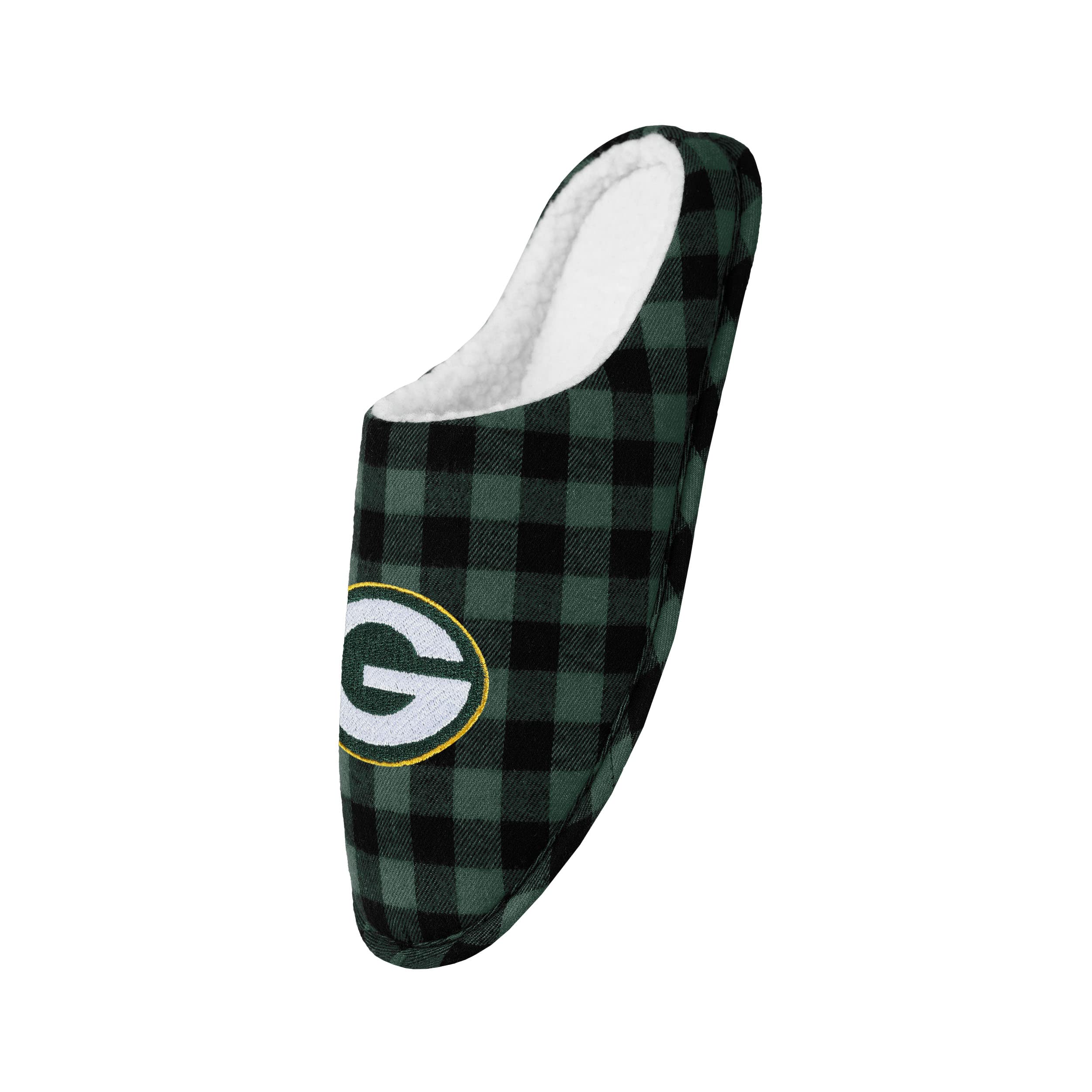 FOCO Men's NFL Green Bay Packers Sherpa Lined Buffalo Check Memory Foam Slippers, Large (11-12) Image