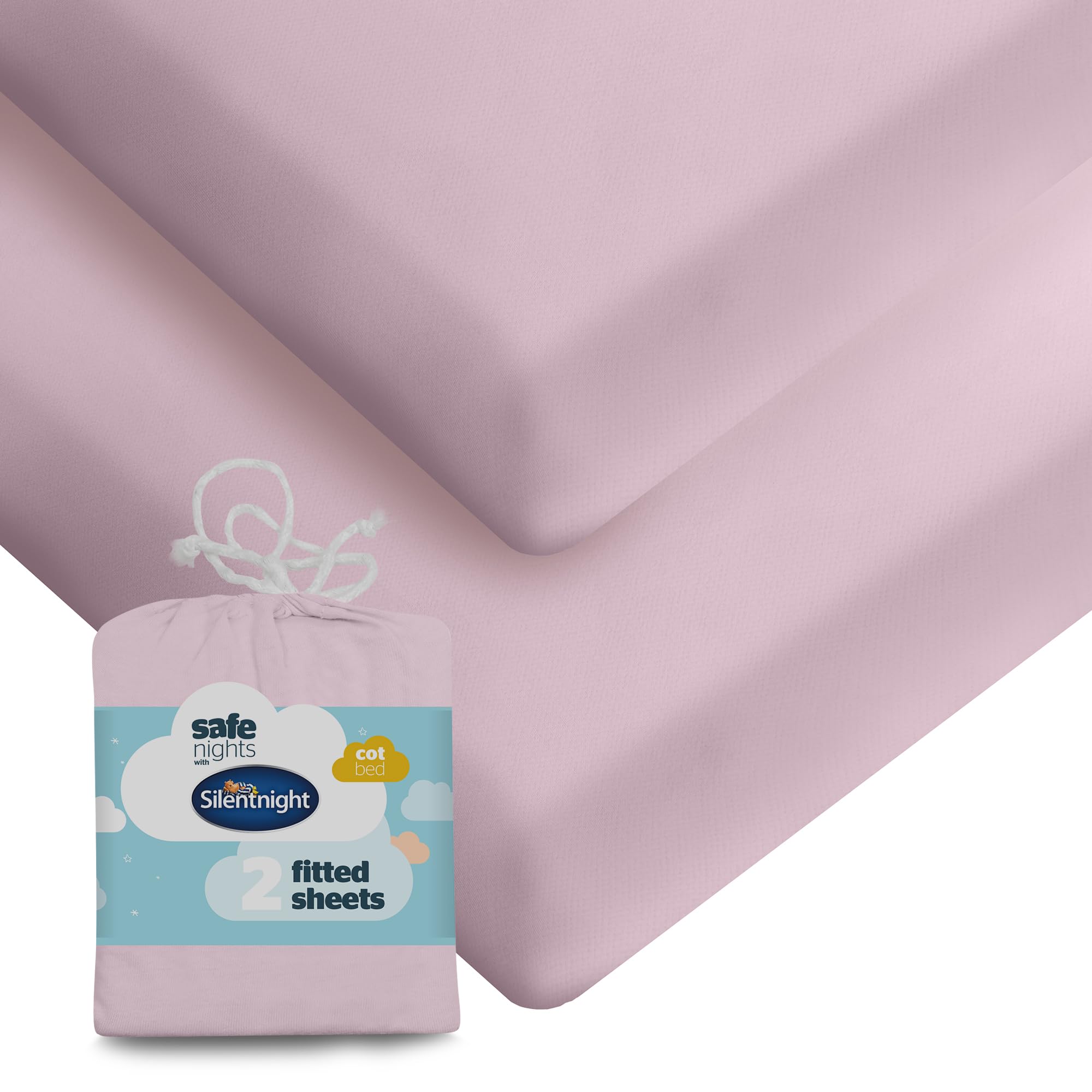 Silentnight Safe Nights Fitted Sheet - Cot Bed Mattress - Breathable 100% Cotton Jersey - Super Soft Kind to Baby Skin - 140x70cm - Secure Fit with Elasticated Corners - 2 Pack, Pink