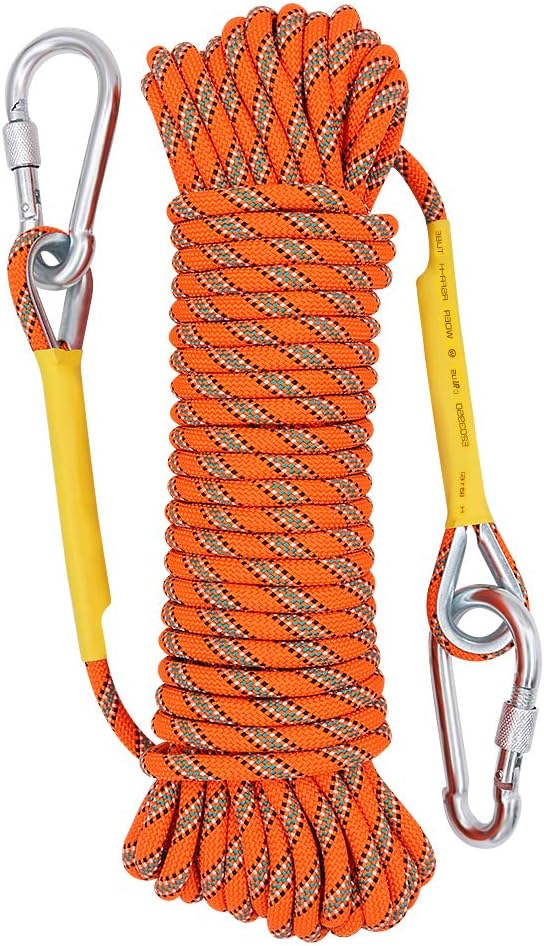 X XBEN 8mm 20m Outdoor Rope Multi-use Safety Cord Orange with Carabiners