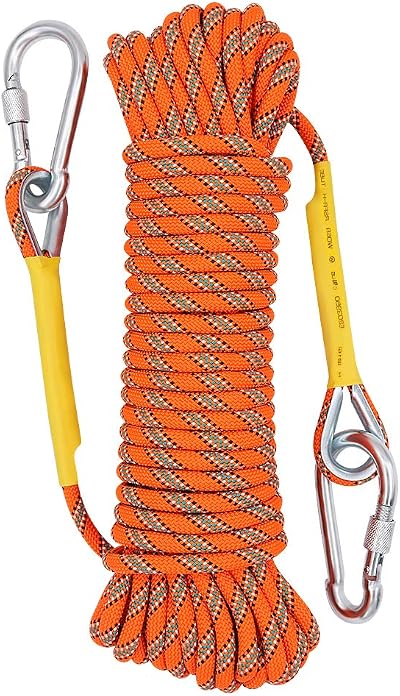 X XBEN 8mm 20m Outdoor Rope Multi-use Safety Cord Orange with Carabiners