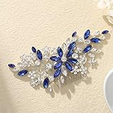 Catery Blue Rhinestone Bridal Hair Comb Crystal Wedding Hair Pieces Flower Silver Accessories for Brides and Women Pack of 1(Blue)