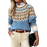 MakeMeChic Women's Chevron Crew Neck Sweater Long Sleeve Knitted Pullover Jumper Tops