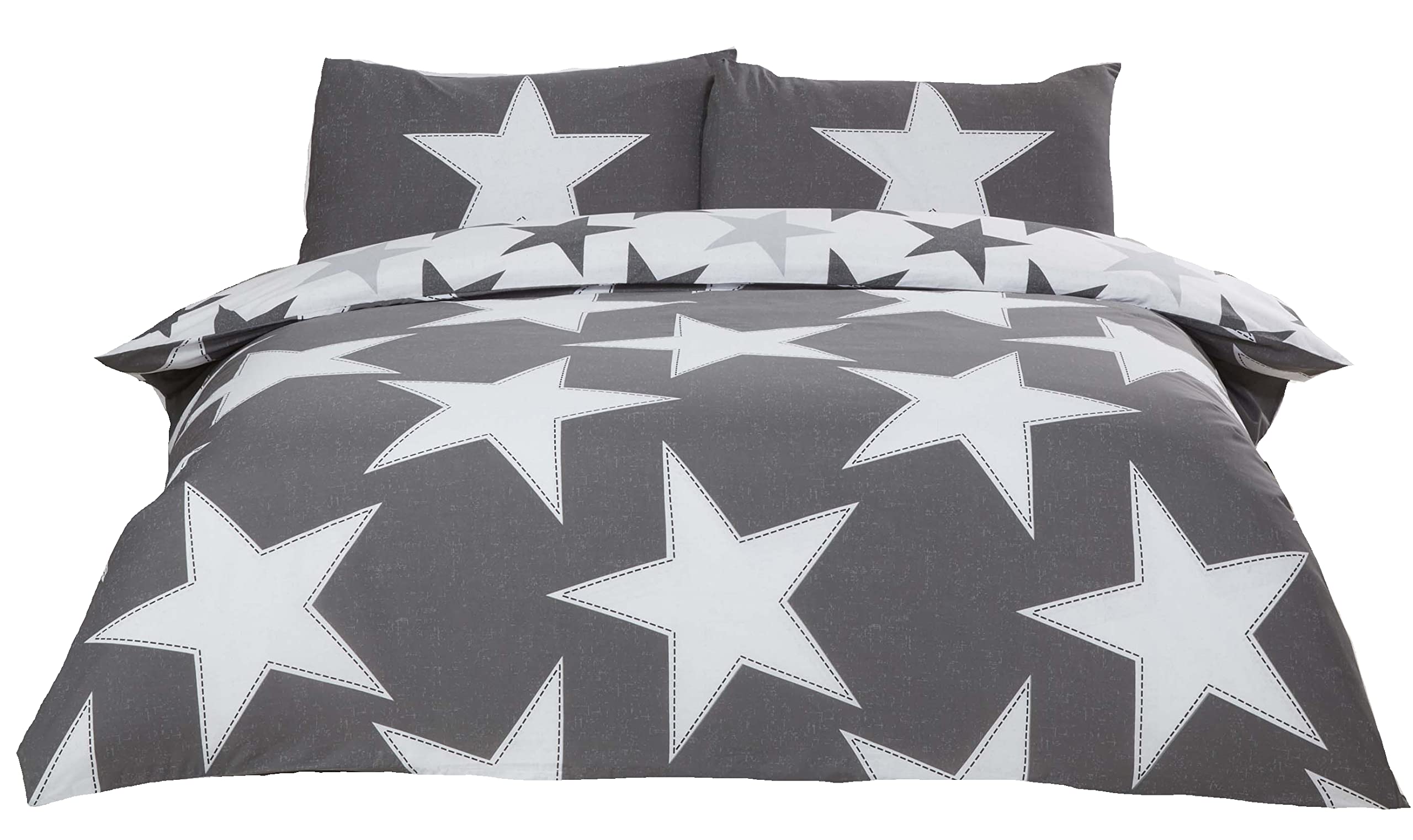 Rapport Stars Reversible Duvet Cover Bed Set, Polycotton Grey, Single