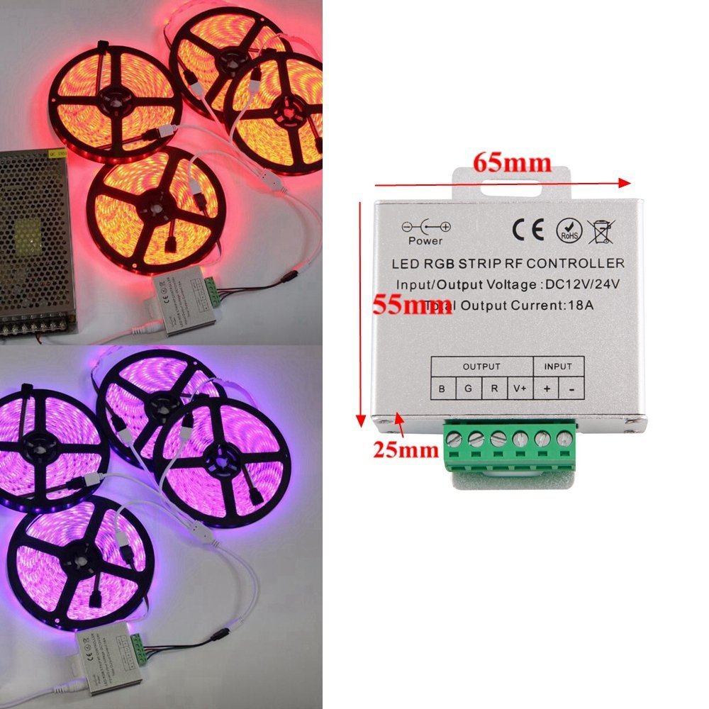 Current Controller Led Mua DC 12V-24V 18A LED Lights Controller 24Key RGB Remote Controller ...