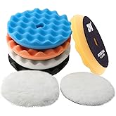 Buffing Polishing Pads, ZFE 7Pcs 5"(125mm) Waffle Foam Buffing Pads Polishing Pads Wool Pad Kit for 5Inch Backing Plate RO/DA/GA Car Polisher Boat Compounding, Polishing and Waxing
