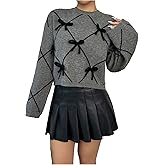 Verdusa Women's Bow Sweaters Long Sleeve Mock Neck Pullover Vintage Y2k Cropped Knit Tops
