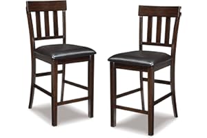 Signature Design by Ashley Haddigan Upholstered Barstool, 2 Count, Slat Back Design, Cushioned Seat, Wood, 25.5" H, Dark Brown
