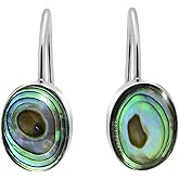 AeraVida Sterling Silver Oval Mother of Pearl Dangle Earrings for Women | 16mm Lightweight Hypoallergenic Hook Earrings in White, Red, Green or Abalone | Minimalist Bridal Jewelry for Wedding or Daily Wear