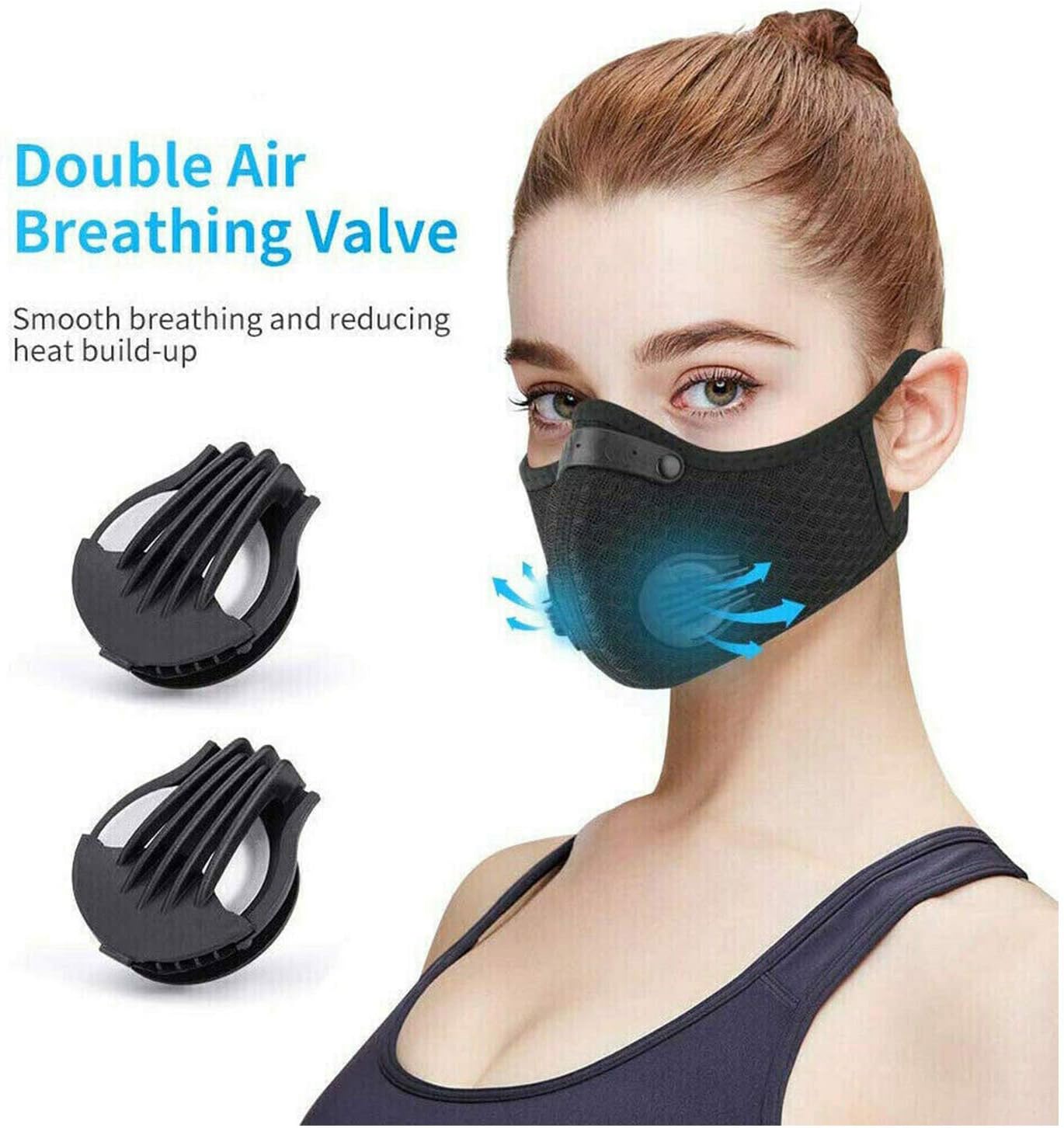 Face Masks Black Breathing Valve Mask, Washable Reusable Masks, Protection from Dust, Pollen, Pet Dander, Other Airborne Irritants 1PC