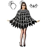 CONGRU 3 Pcs Spider Web Poncho for Women,Spider Web Costume Dress with Headband& Mask,Halloween Costume for Women