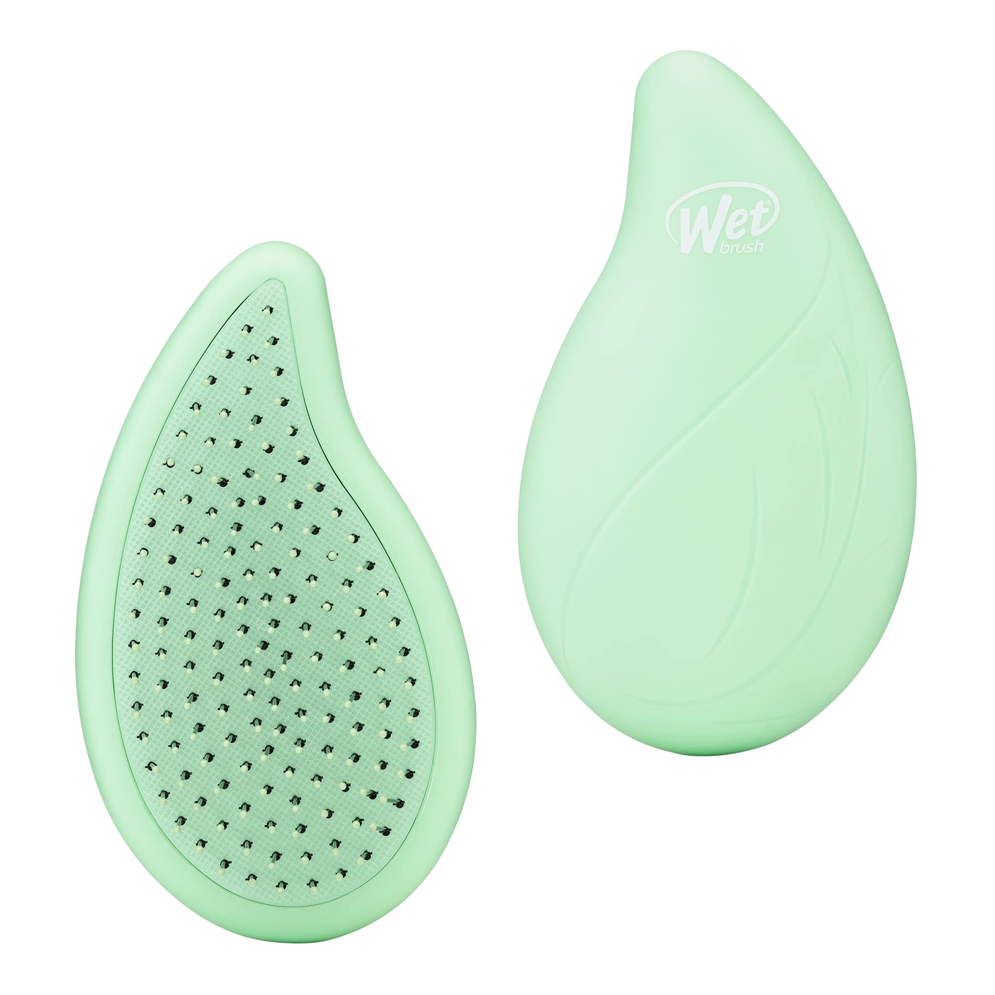 WetBrush Go Green Palm Detangler with Ultra Soft Intelliflex Bristles to Gently Separate Knots With Ease, Unique Shape for Comfort Palm Fit, Infused with Tea Tree Oil for Scalp Health, Green