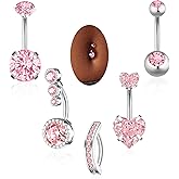 BSJ4U Belly Button Rings Gold Plated Silver Pink Clear CZ Belly Rings for Women Heart Bow Flower Butterfly Teardrop Dangle Navel Belly Button Piercing Jewelry