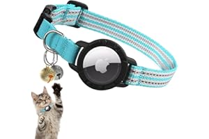 ODOKELE AirTag Cat Collar – Reflective Kitten Collars with Integrated Apple Air Tag Holder | Lightweight, Elastic Safety Cat AirTag Collar with Bell for Girl Boy Cats, Kittens, and Puppies (Teal, XS)