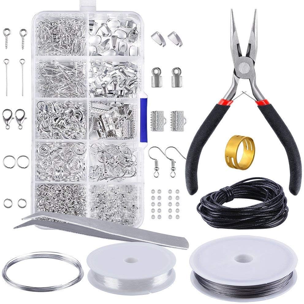 INTVN Jewelry Making Kit - 905 Pcs Jewelry Repair Kit Jewellery Finding Making Jewelry Accessories Starter Kit Includes Pliers, Tweezers, Silver Accessories and Wires