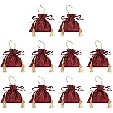 PATIKIL Velvet Gift Drawstring Bags 6 x 6.3 Inch, 10Pcs Velvet Pouches Wedding Candy Bags with Tassels for Christmas Jewelry Party Favor, Wine Red Gold