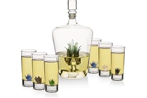THE WINE SAVANT Tequila Decanter Tequila Glasses Set with Agave Decanter and 6 Agave Sipping Shot Glass, Perfect for Gifts for Tequila Lovers, 25 Ounce Bottle, 3 Ounce Tequila Party Decorations Cinco De Mayo (Agave)