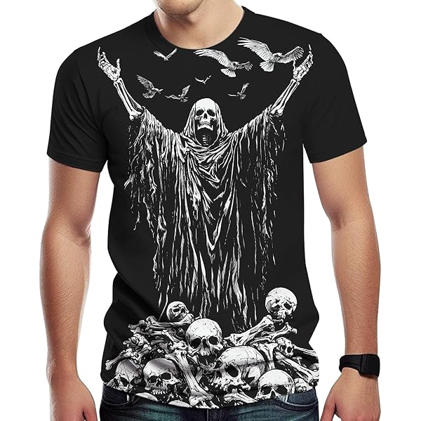 Amazon.com: RASBCTK Men's Black and White Skull Shirt 3D Printing