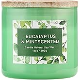 Eucalyptus & Mint Scented Candle - 3 Wicks 14 oz Soy Wax Candle, Christmas Relaxing Gift for Women and Men, Aromatherapy Candles for Stress Relief, Meditation, Yoga, SPA