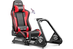 GTPLAYER Racing Simulator Cockpit with Seat and Bluetooth Speakers, Racing Style Reclining Seat and Ultra-Sturdy Alloy Steel Frame (Red)