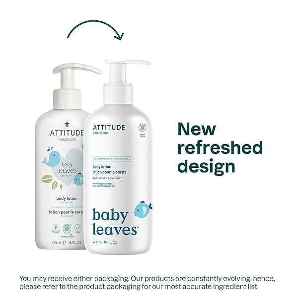 ATTITUDE BABY LOTION, EWG VERIFIED MOISTURIZER, DERMATOLOGICALLY TESTED MOISTURIZING CREAM, VEGAN AND CRUELTY-FREE, GOOD NIGHT, 16 FL OZ