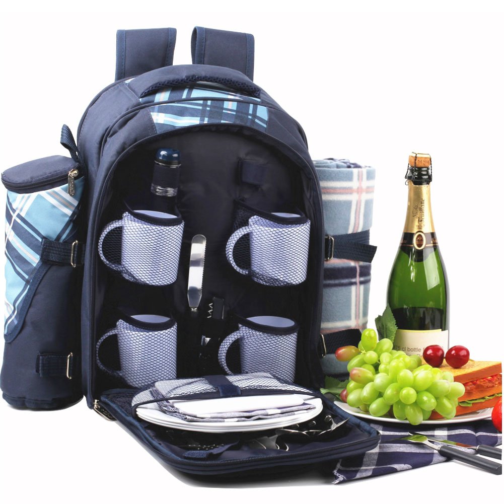Galleon APOLLO WALKER Picnic Backpack For 4 With Cooler Compartment, Blue