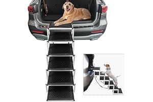 KELIXU Dog Stairs for Cars, SUV, High Beds, Trucks - Foldable 6 Steps Pet Stairs, Lightweight Aluminum Ramp With Non-Slip Sur