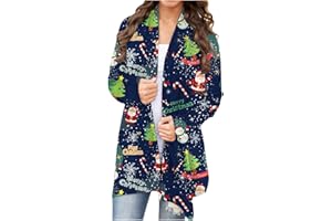 ZEFOTIM Christmas Cardigan for Women Light Weight Open Front Funny Reindeer Xmas Fashion Casual Shirts