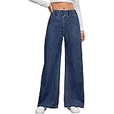 GORGLITTER Women's Baggy Jeans Low Rise Wide Leg High Waisted Loose Elastic Waist Denim Pants