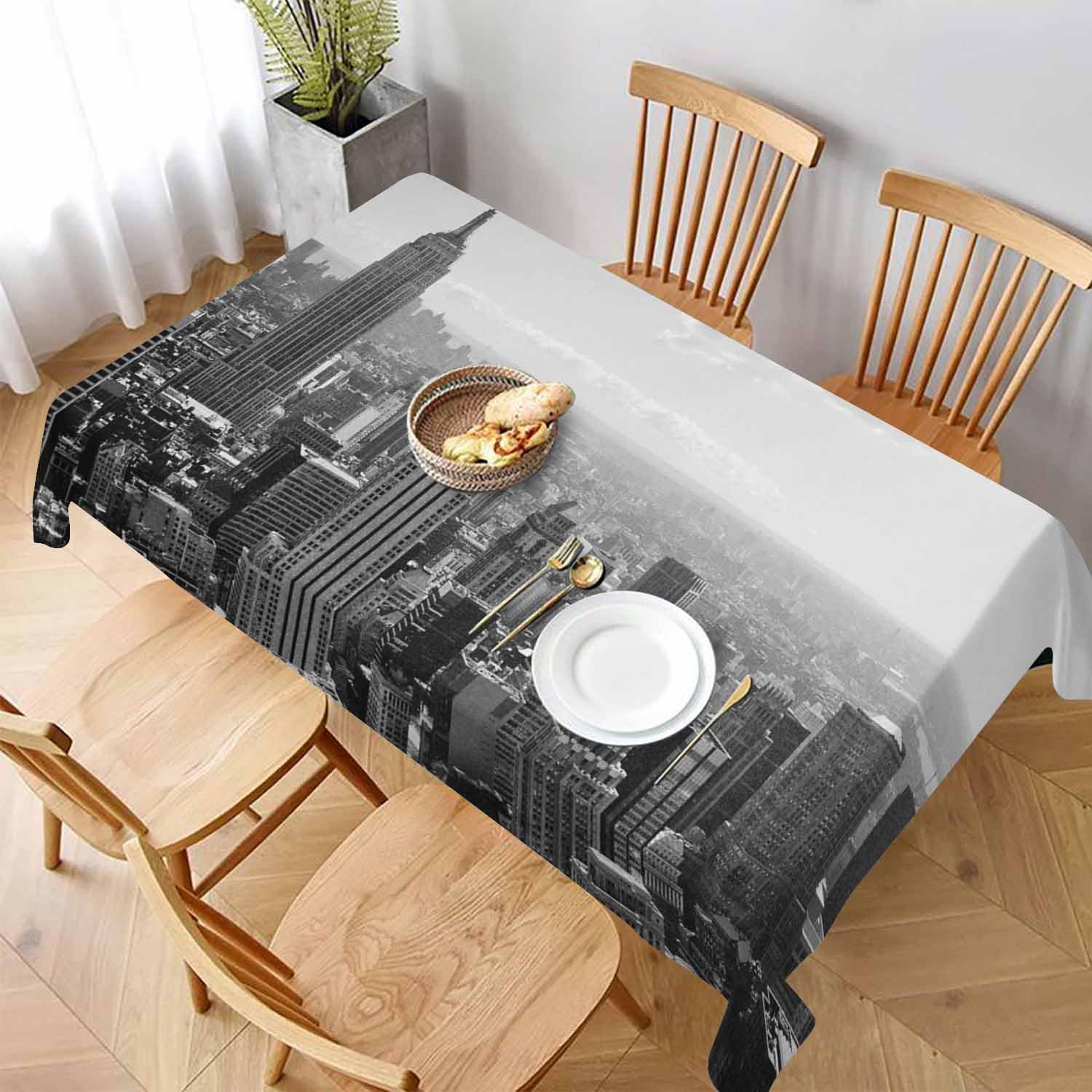 Photo 1 of LoLo UoUo New York Cityscape Table Cloth for Rectangle Table 60x84 Inch Grey House with Cloud Kitchen Table Cover Decorations for Home Dinner Party Outdoors Picnic