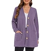 LARACE Open Front Cardigan for Women Cable Knit Sweater with Pockets Plus Size Long Sleeve Tops Button Down Winter Coat