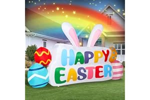 CONFUCIA Easter Bunny Inflatable Outdoor Yard Decor with 7FT Happy Easter Sign, Colorful Eggs & Bright LED Lights, Family-Friendly Lawn & Garden Party Enhancements, Durable Metal Stakes Included