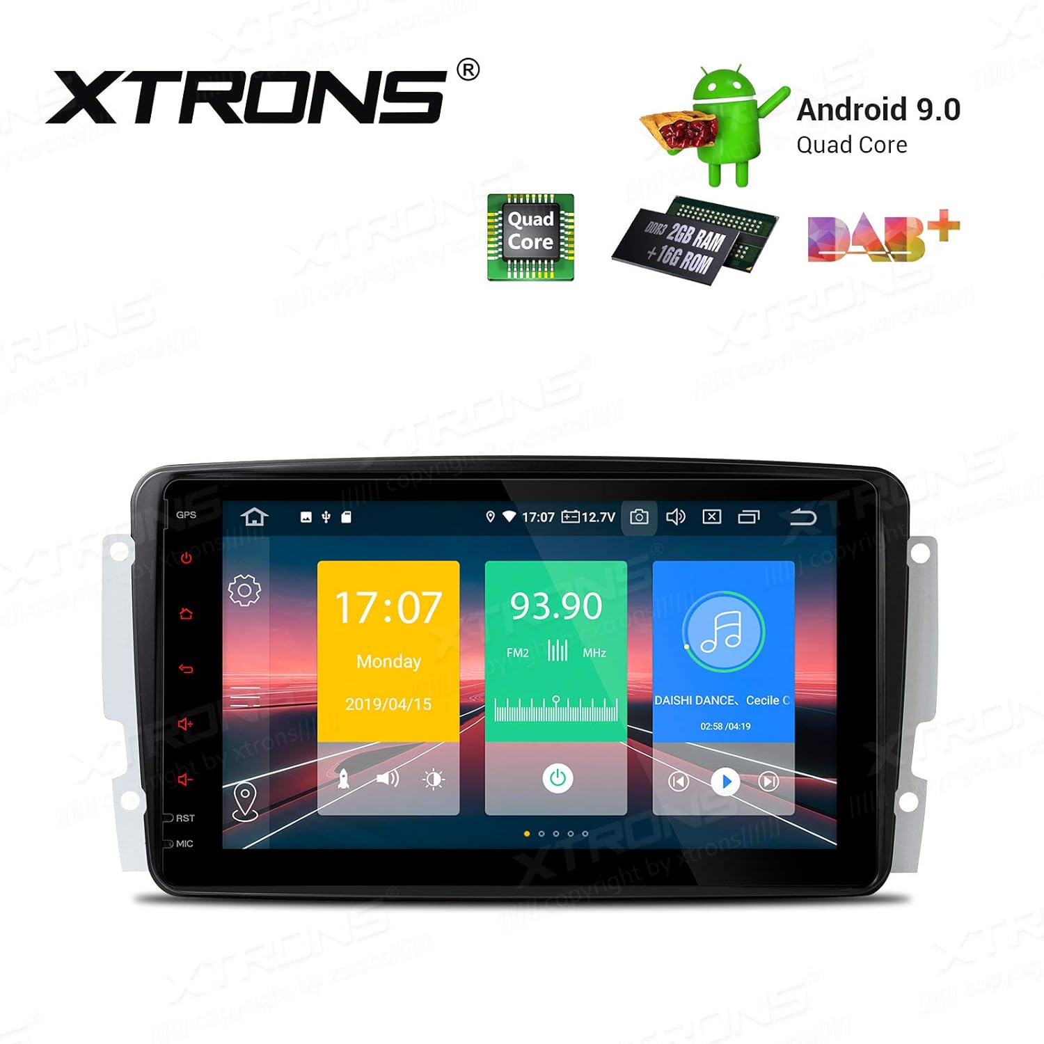 XTRONS Android 9.0 Car Stereo Radio GPS Navigation 8 Inch Touch Screen Slim Design Head Unit Supports Plug and Play WiFi Bluetooth Backup Camera DVR OBD2 TPMS for Mercedes Benz C-Class W203 G-W463 CLK