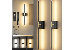 Battery Operated Wall Sconces Set of Two, 10000mAH Battery Charged Wall Lights with Remote Control, Dimmable Black Gold LED W