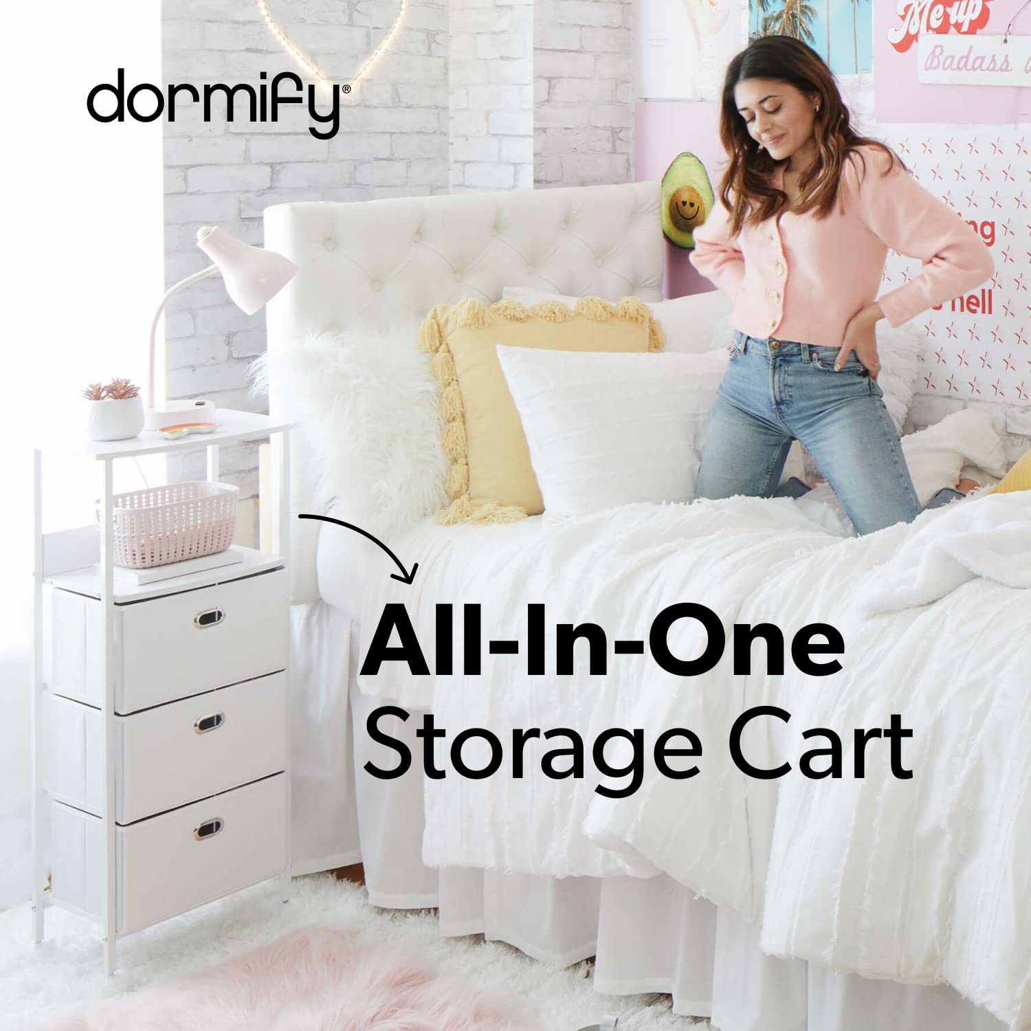 Dormify Storage Drawers Organizer On Wheels With Charging Station And USB Ports, Fabric Drawers