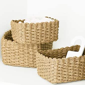 BESTEU 3 cajas de almacenamiento cesta de almacenamiento de paja de