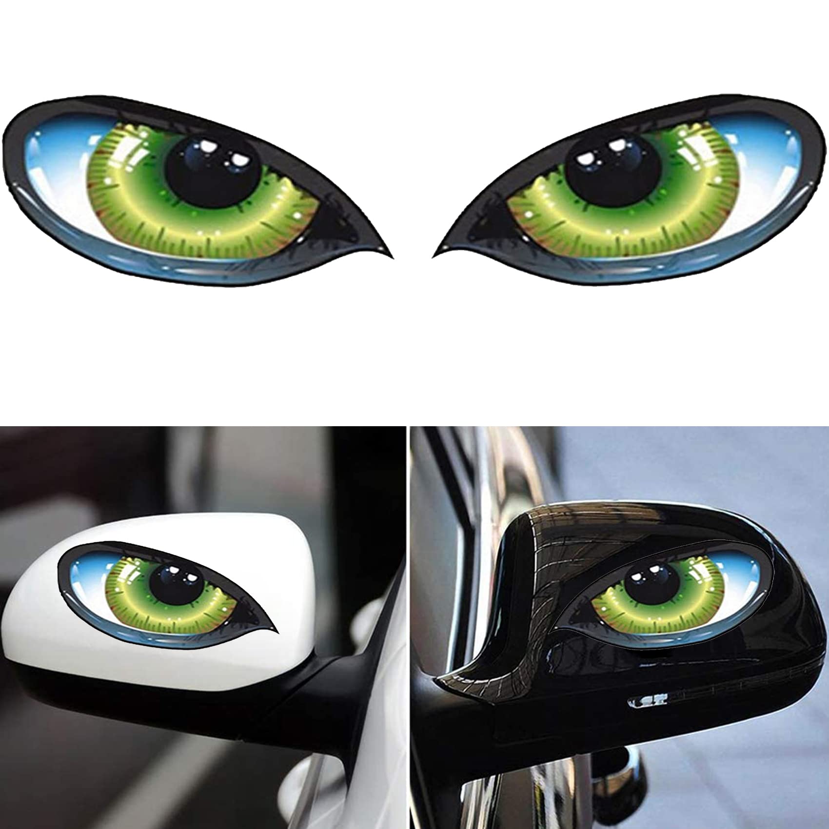 Photo 1 of 1 Pair Funny Cat Green Eyes Car Decal Sticker, 3D Decal Sticker for Auto Car Side Mirror L+R Rearview, Auto Side Rearview Mirrors Stickers Fit for All Cars(Green Eyes)