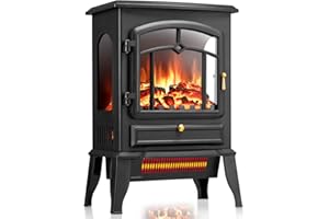 ZAFRO Electric Fireplace Stove, 5100 BTU Quick Heating Electric Fireplace Heater with Adjustable Flame Brightness, 1000W/1500W Thermostat, for Living Room, Bedroom