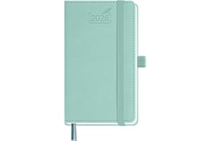 BEZEND Pocket Calendar 2026 Weekly and Monthly (3.5" x 6") Small Daily Planner for Purse (Jan-Dec) with Notes & Expenses, Inner Pocket, Pen Holder, Vegan Leather Hardcover - Mint Green
