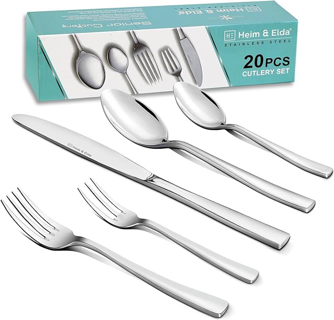 Heim & Elda 20 Stück Edelstahl Utensilien Besteck Geschirr Geschirr