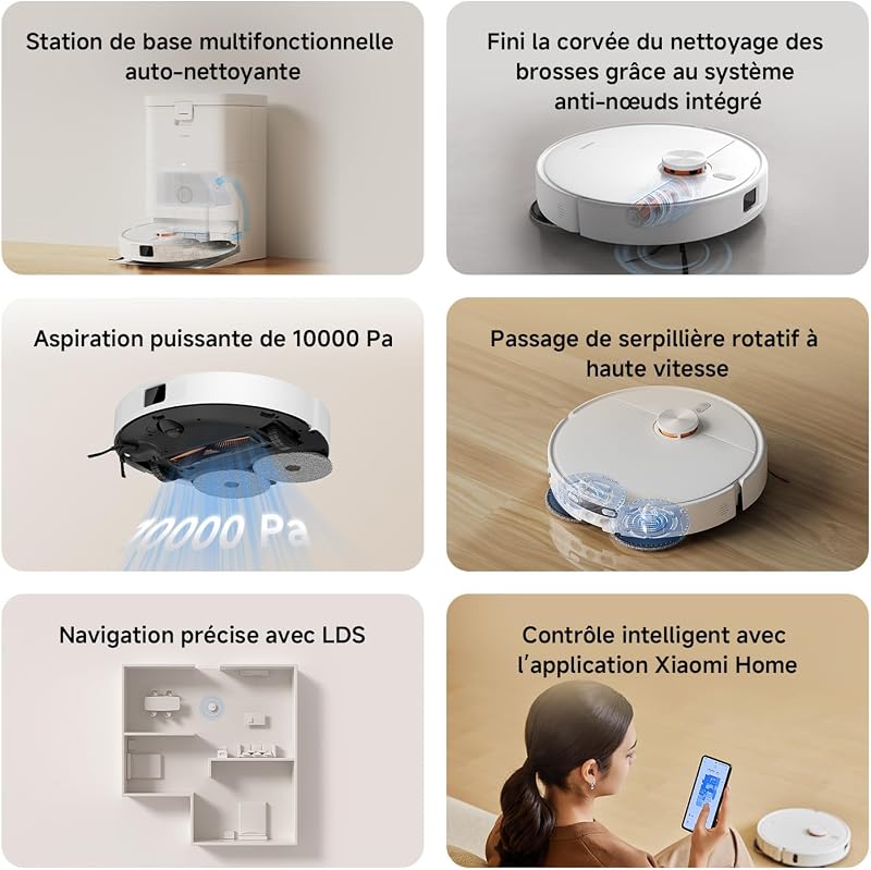 H50 Aspirateur Robot Laveur, Serpillière Relevable, 10000 Pa