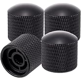 Swhmc 4Pcs Black Metal Guitar Knobs for Electric Bass - Dome Control | Knurled Volume Tone Knobs - Solid Cylinder Design, Easy Push-On Installation, Replace Old Worn Knobs for 6mm Split Shaft Pots