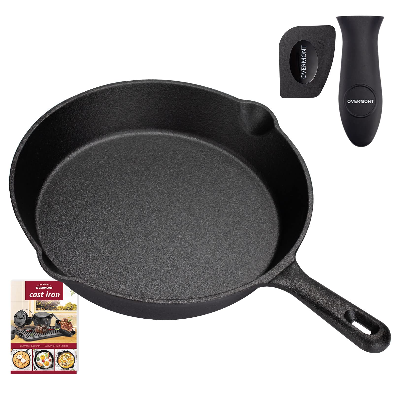OVERMONT Pre-Seasoned 24.5CM Cast Iron Pot Skillet Frying Pans Oven Safe Cookware for Stove, Barbecue and Campfire Cooking Black Size L