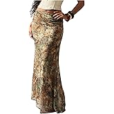 WDIRARA Women's Boho Print Bodycon Maxi Skirt Ruched Fishtail Long Skirts