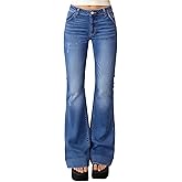 EMMIOL Women Mid-High Waisted Flare Jeans Y2K 90s Vintage Stretchy Bootcut Wide Leg Denim Pants Bell Bottom