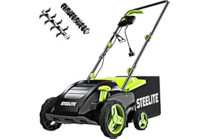 STEELITE 13-Inch 12-Amp 2-in-1 Electric Dethatcher and Scarifier, Removable 8-Gallon Collection Bag, 4-Position Height Adjust