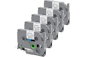 LABELIFE Label Maker Tape 12mm 0.47 Laminated White, Replacement for Brother P Touch Label Tape TZe-231 TZe231 TZe TZ Tape, Compatible with PT-D210 D220 H110 D200 D400 D410 D600 D610BT, 12mm x 8m, 5-Pack